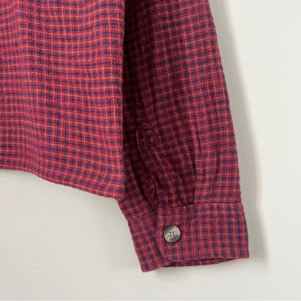 American Eagle Red Plaid Button-Up Cropped Lightweight Oversize Blouse SZ M - Picture 14 of 14